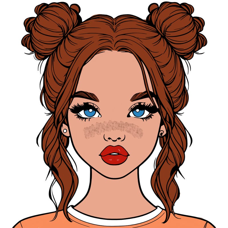 realistic girl with two buns in hair and lips