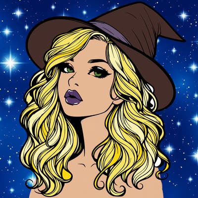 realistic witch girl with wavy hair and lips