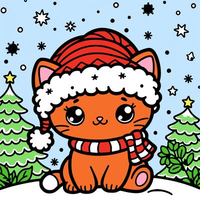 kitty with a christmas hat simple backround
