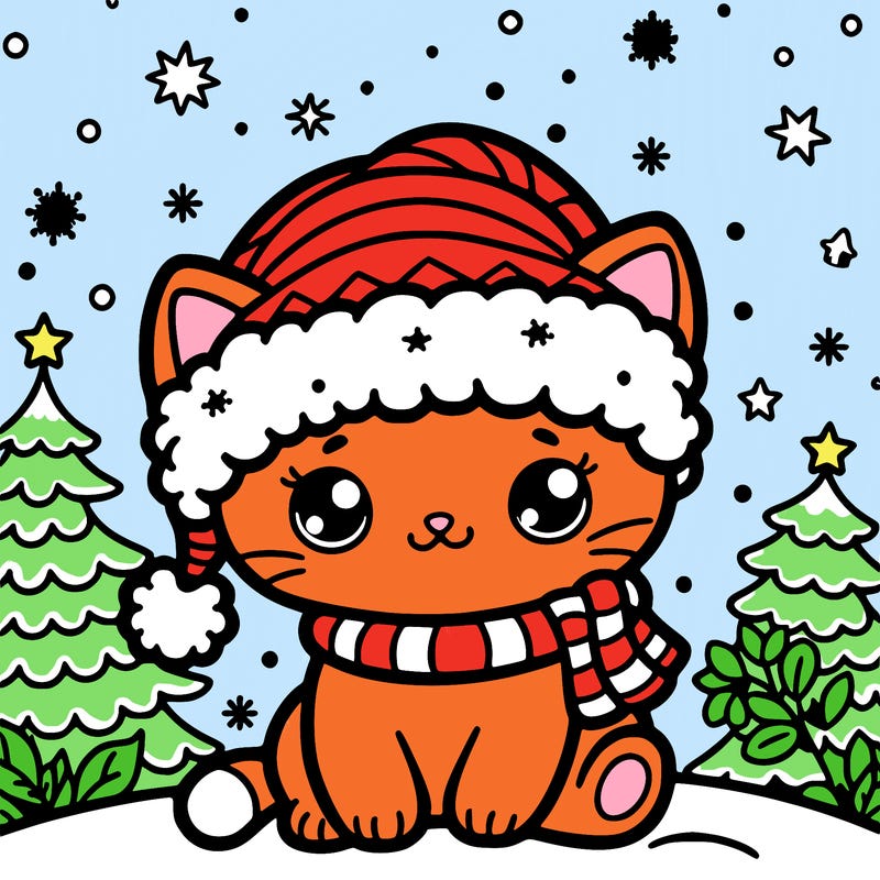 kitty with a christmas hat simple backround