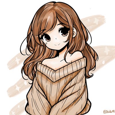 shy pretty girl wearing a sweater that is falling off one shoulder portrait