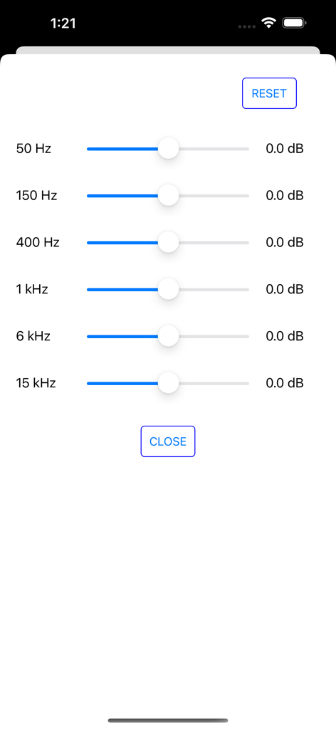 Super Slow Downer - Equalizer frequency sliders for audio adjustment in the Super Slow Downer app