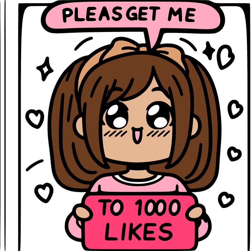 a girl saying please get me to 100 likes