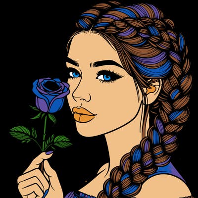 realistic woman with braids holding a single rose