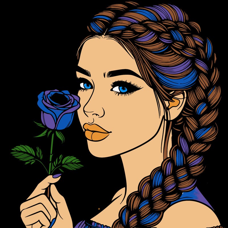 realistic woman with braids holding a single rose