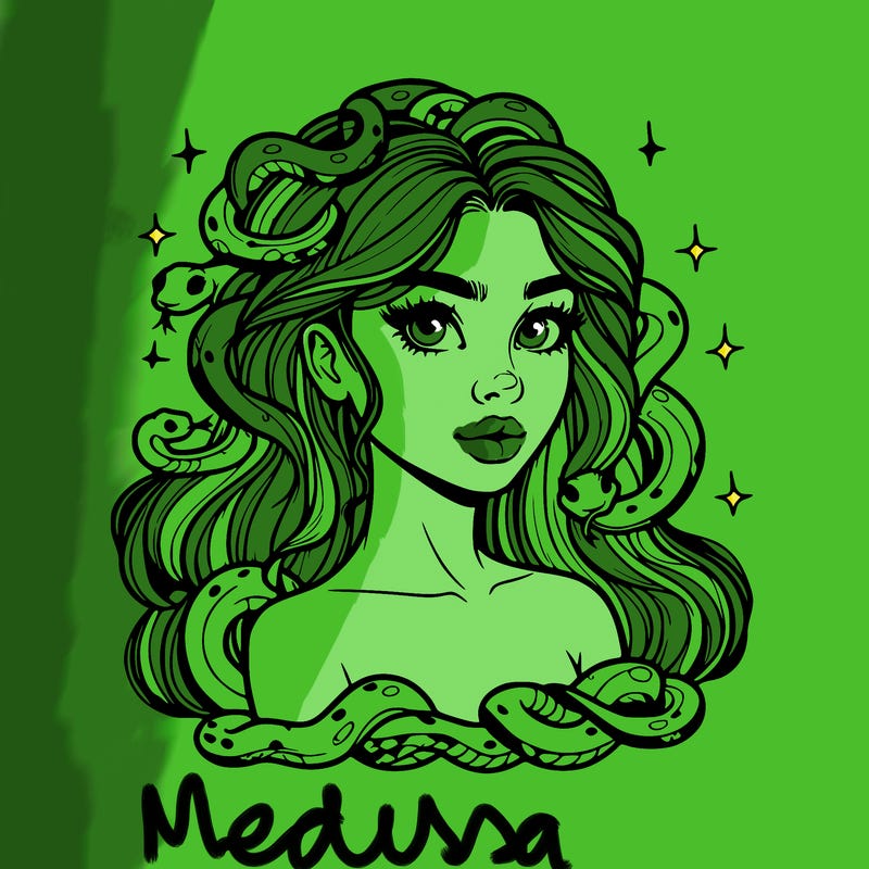 realistic girl with snakes as hair