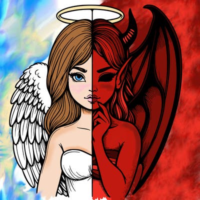 realistic angel half demon