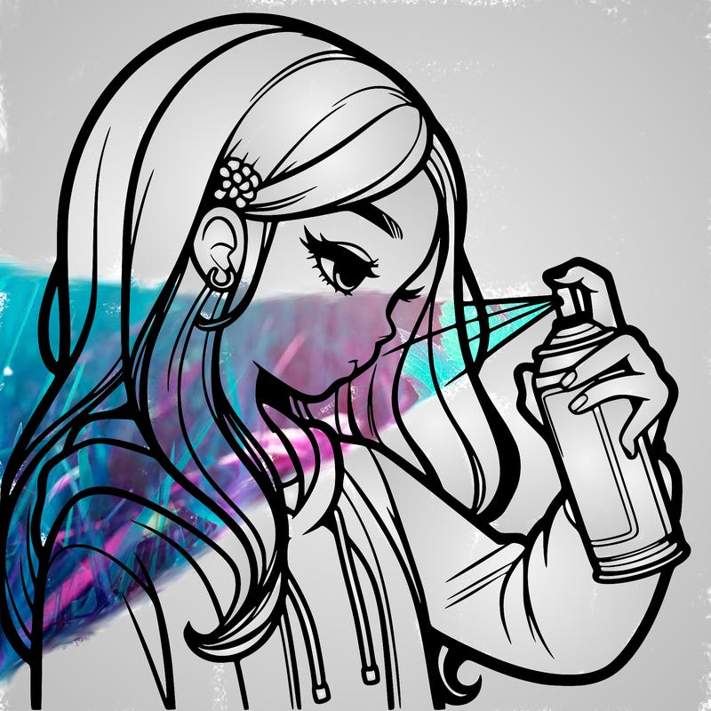a realistic girl spray painting