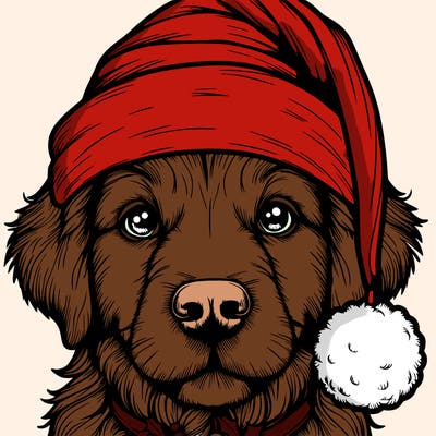 realistic dog with a christmas hat