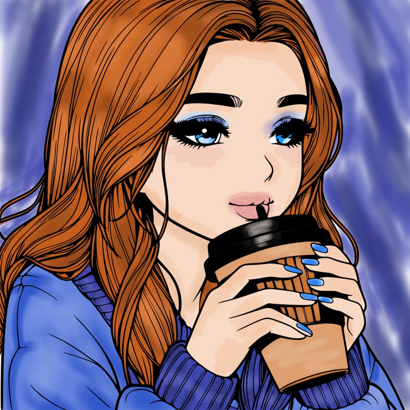 realistic girl drinking coffee