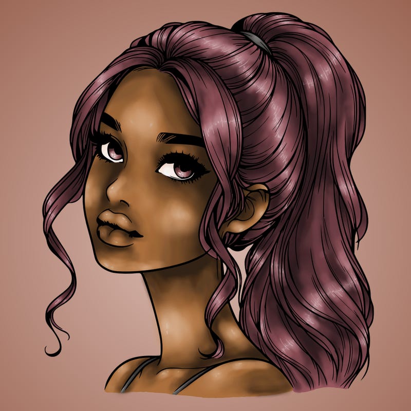 realistic girl with a ponytail on her hair and lips