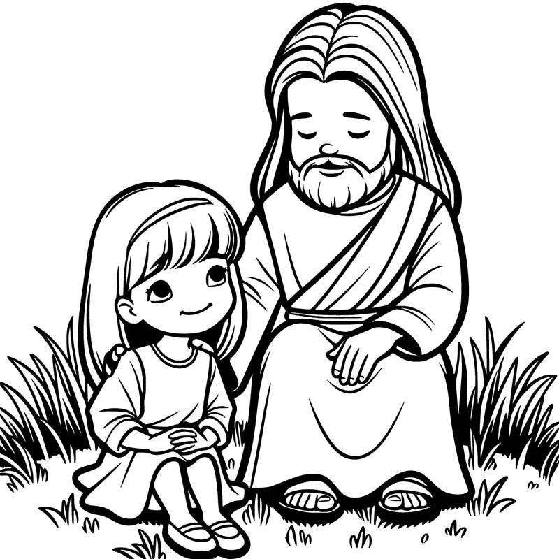 girl sitting next to jesus on some grass
