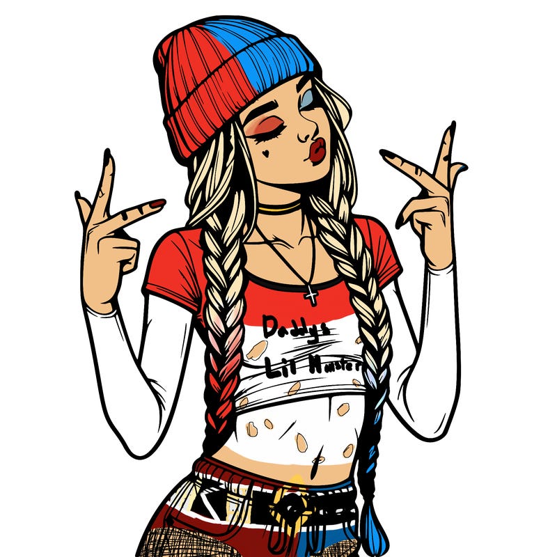 realistic teenage girl with braids and a beanie and crop top doing 🫶🏼