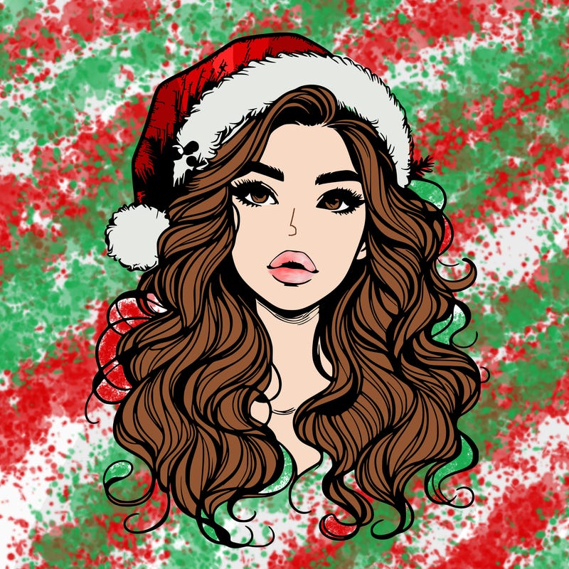 realistic christmas girl with wavy hair and lips