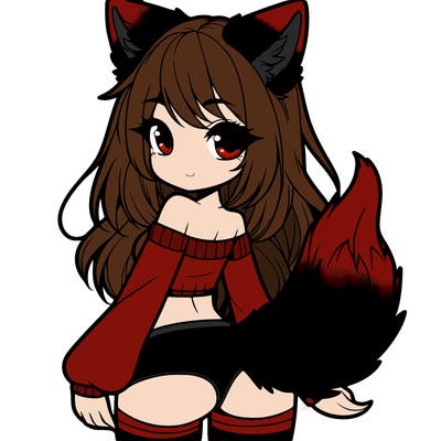 a girls with wolf ears and tail