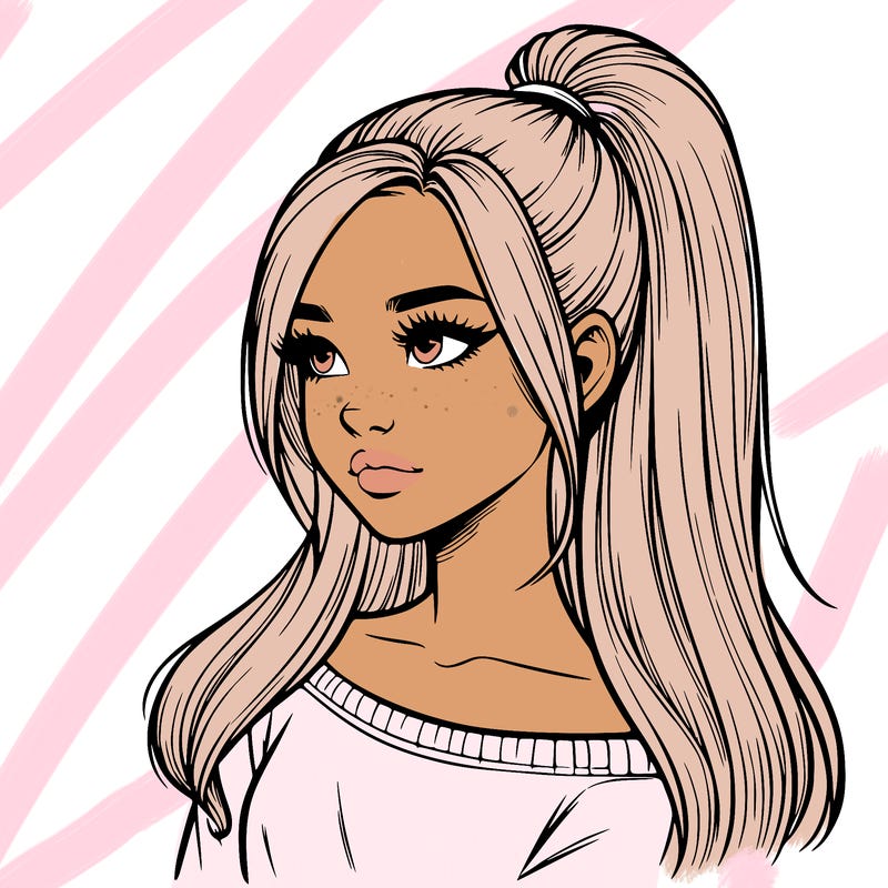 realistic girl with a high ponytail