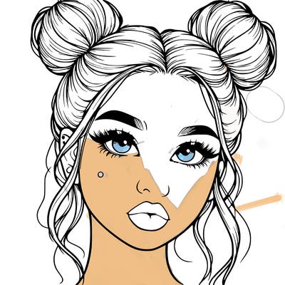 realistic girl with two buns on her hair and lips