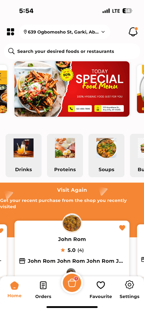 Wakafoods - Wakafoods mobile app home screen showing food categories and a special food menu banner