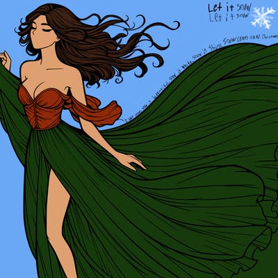 realistic woman in dress flowing the the wind