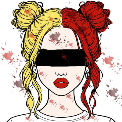 realistic girl with two buns in hair and lips