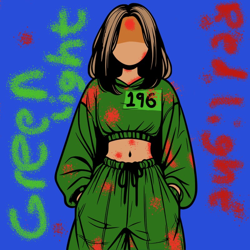 realistic girl faceless with baggy pants and a crop top