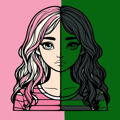 realistic girl split 2 side