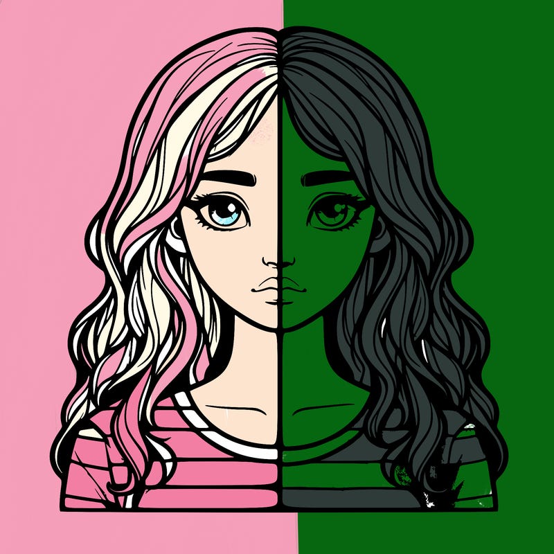 realistic girl split 2 side