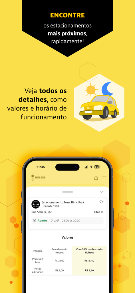 Hubees mobile app screen displaying parking lot locations and discounted rates