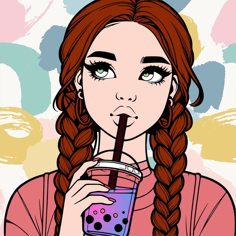 realistic girl with braided hair drinking boba
