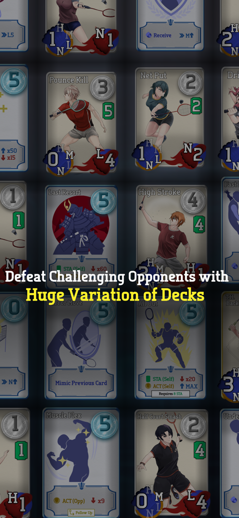 BattleCross Badminton Card RPG - A collection of diverse badminton skill cards from the BattleCross RPG game