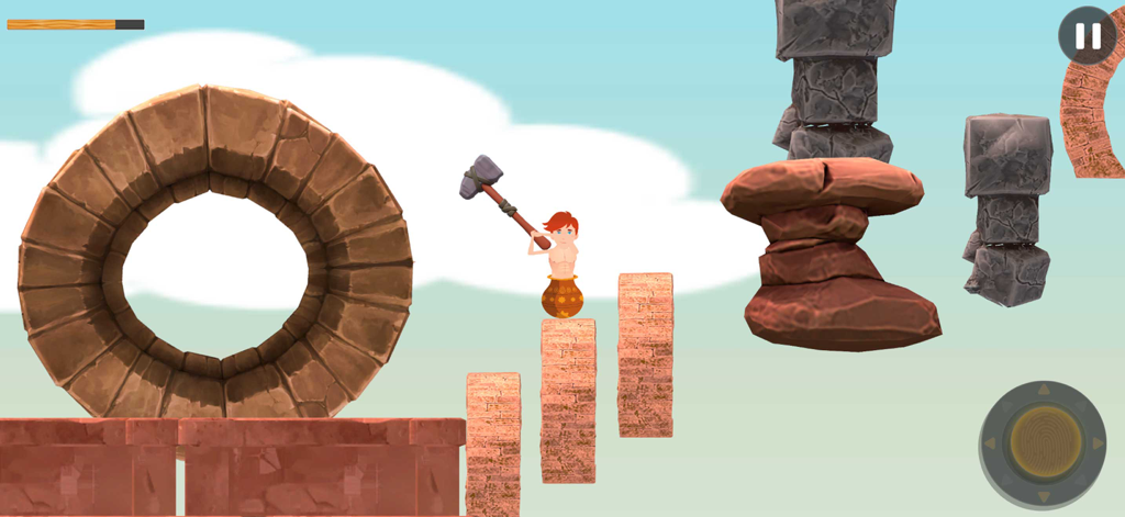 Hammer Hill Climb Challenges - Un personaje en una olla usa un mazo para navegar por obstáculos en Hammer Hill Climb Challenges.