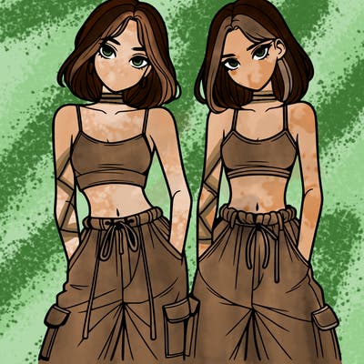 two girls with crop top with baggy pants