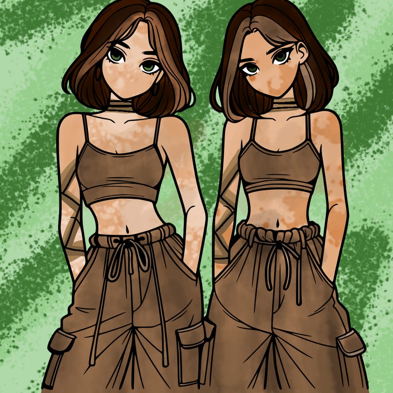 two girls with crop top with baggy pants