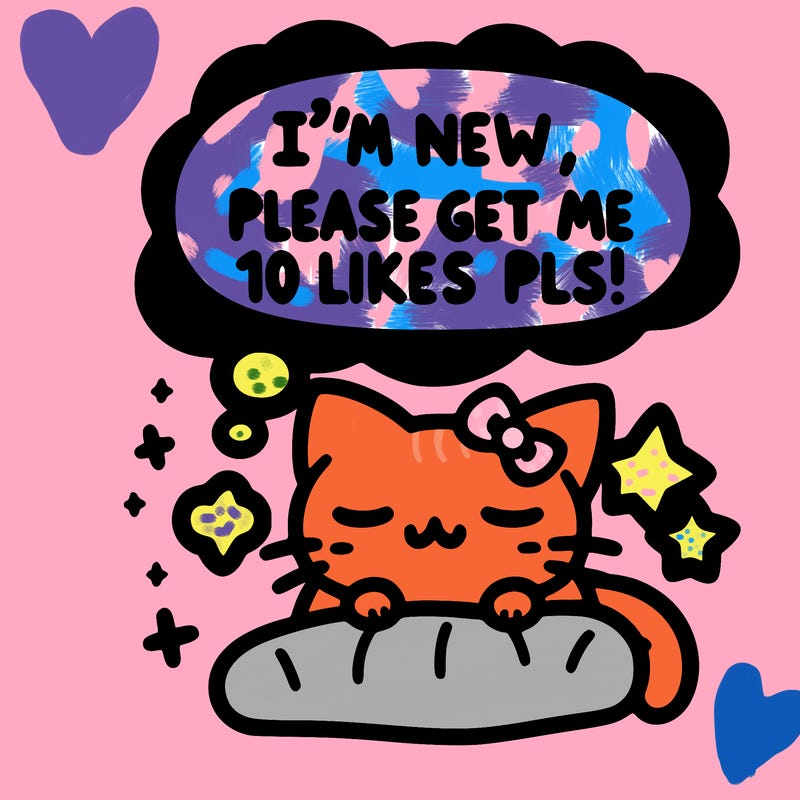 kitty taking a nap dream talking and saying "i'm new, please get me at least 10 likes pls!!"