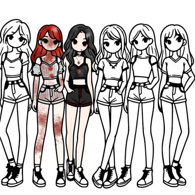 a group of girls wearing crop tops and shorts