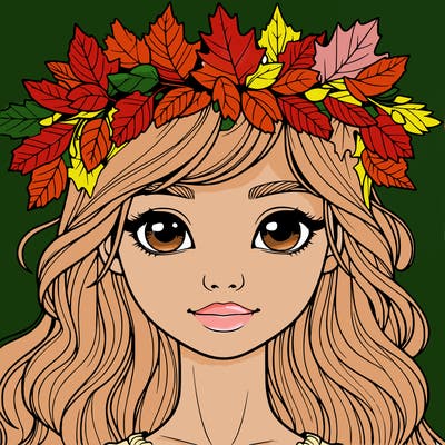 realistic girl with fall leaf crown
