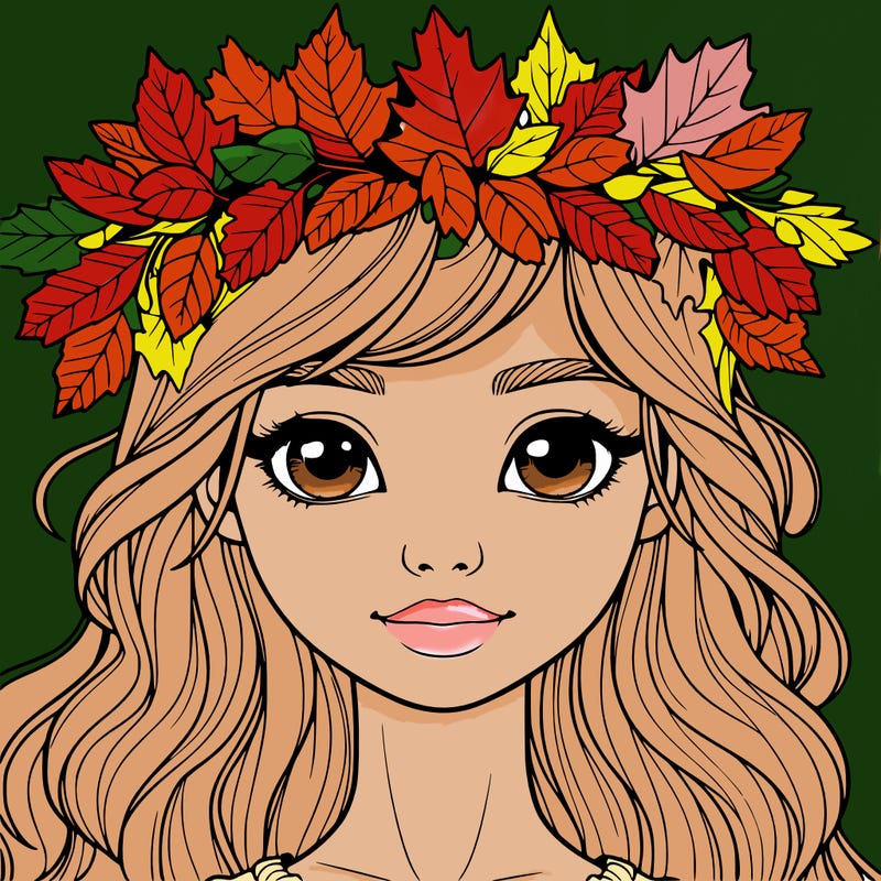 realistic girl with fall leaf crown