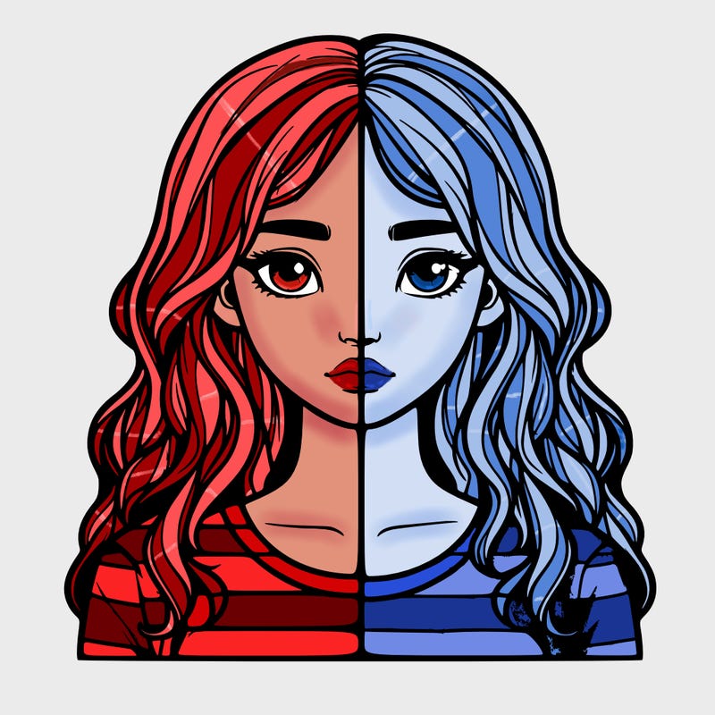 realistic girl split 2 side