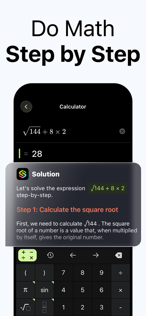 Solvo: AI Homework Helper - La aplicación Solvo AI proporciona una solución paso a paso para una ecuación matemática.