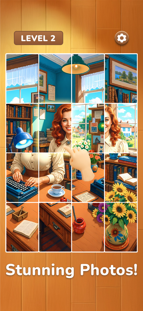 Daily Jigsaw - Zen Puzzles - A jigsaw puzzle gameplay screen from Daily Jigsaw Zen Puzzles featuring a beautiful vintage illustration of a woman in a library with sunflowers