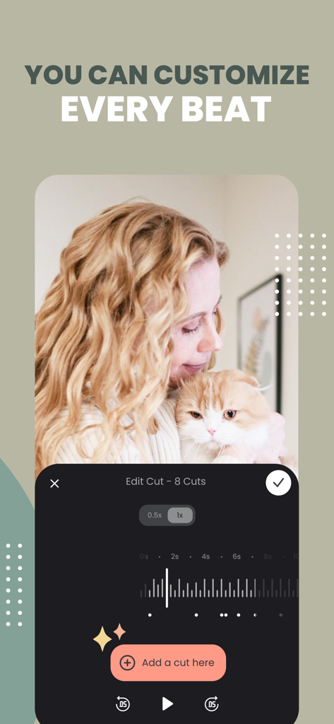 OnBeat: Reels Maker Editor - The OnBeat app interface for customizing video cuts and syncing clips to the music beat.