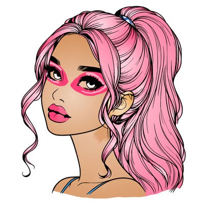 realistic girl with a ponytail on her hair and lips