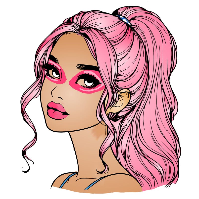 realistic girl with a ponytail on her hair and lips