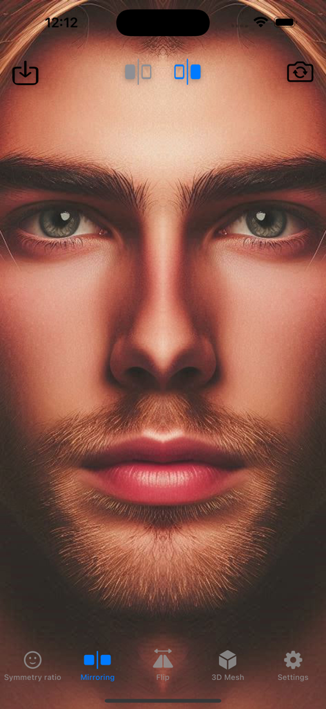 A close up of a man's face being mirrored in the Facial Symmetry app.