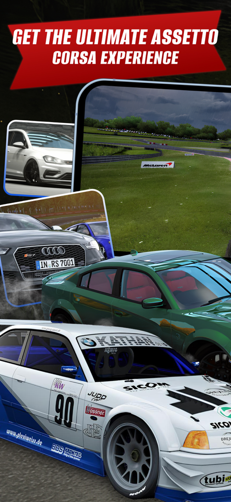AssoRacing Assetto Corsa Mods - A collage of high performance racing cars and tracks for Assetto Corsa mods