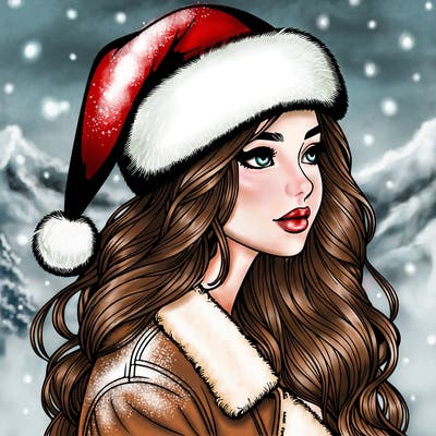 realistic girl in santa hat