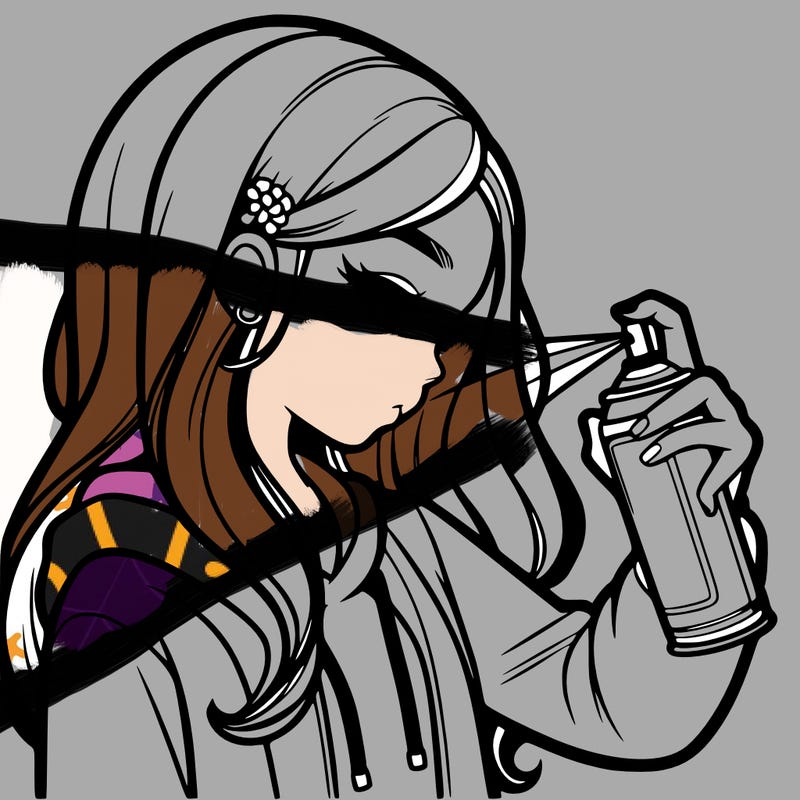 a realistic girl spray painting