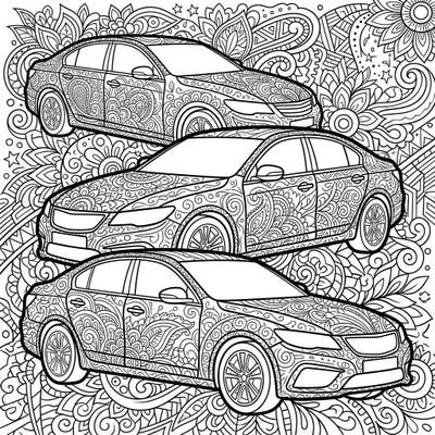 Ignite your artistic engine with this captivating coloring page featuring sleek sedans adorned with mesmerizing Zentangle patterns. Perfect for teens seeking a detailed and rewarding coloring experience.