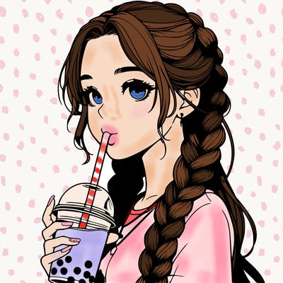 realistic girl with braided hair drinking boba