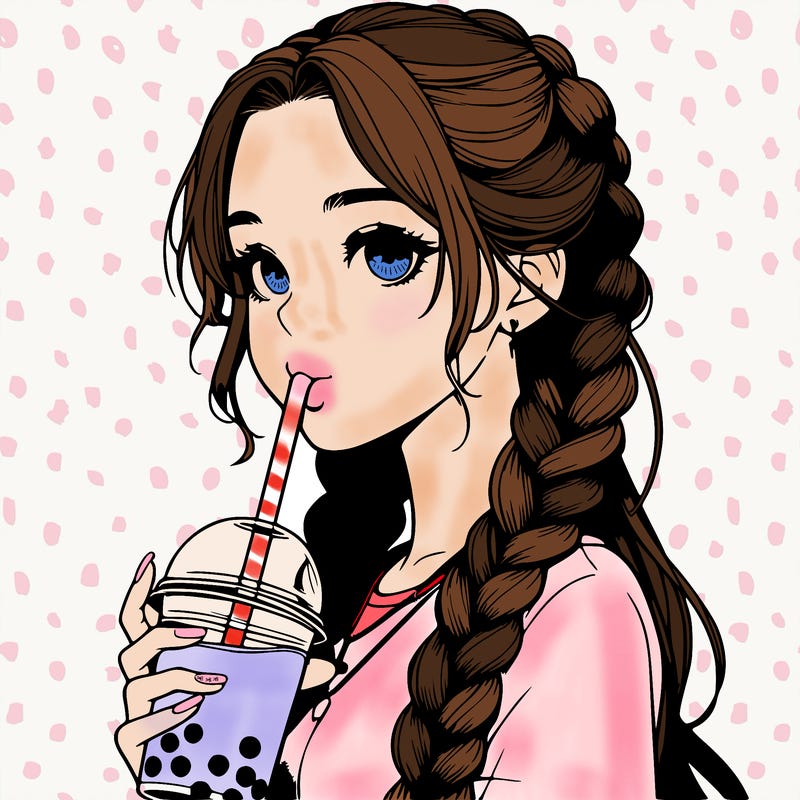 realistic girl with braided hair drinking boba